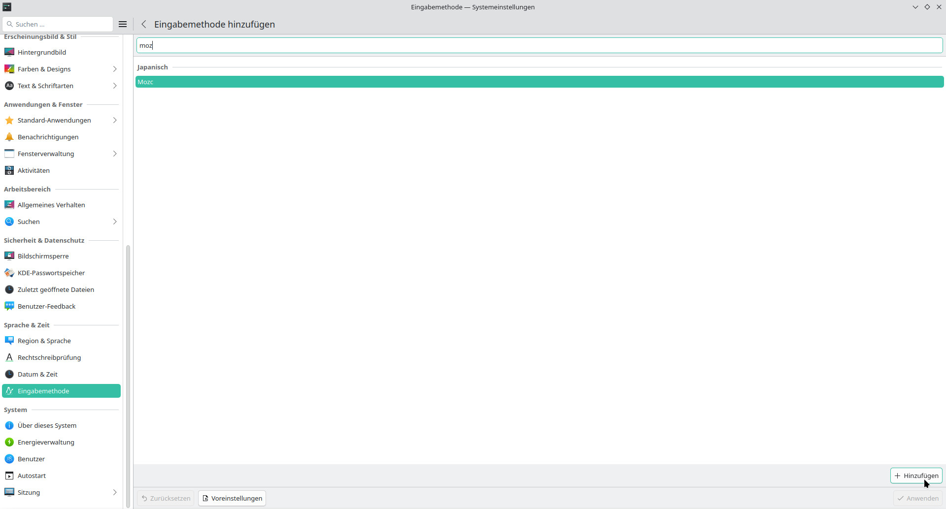 02-Linux-Eingabemethode-mozc-auswaehlen Japanische Tastatur aktivieren